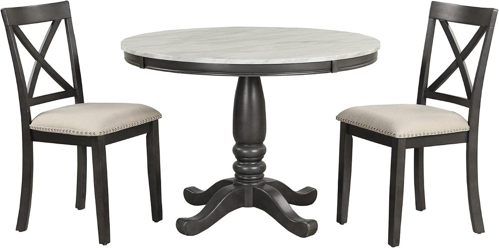 LUMISOL Round Dining Table Set for 4, Farmhouse Kitchen Table Set with Faux M...
