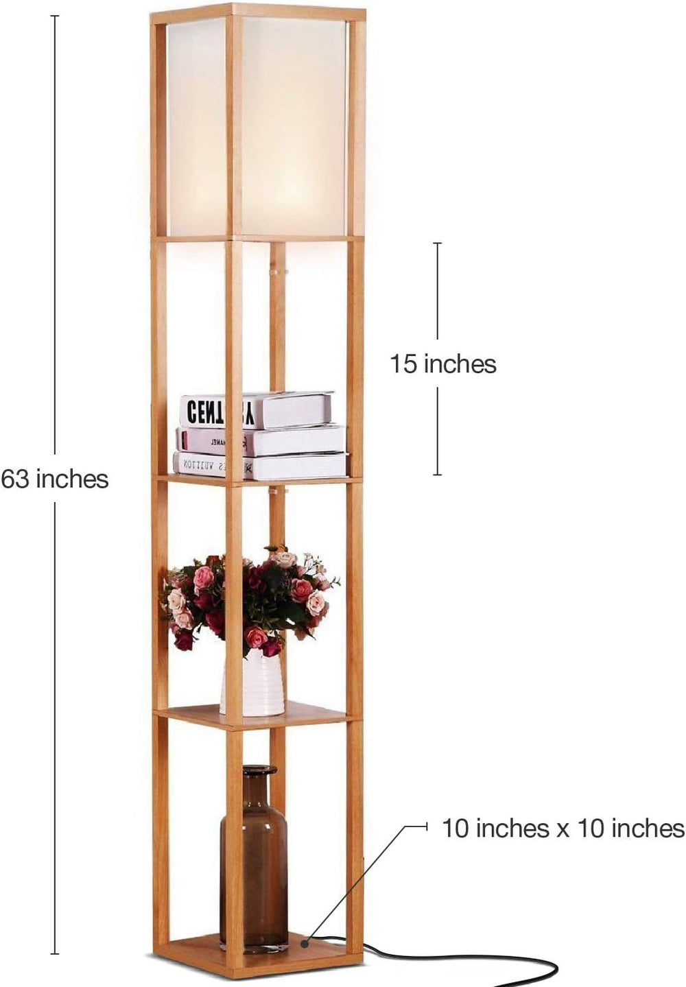 Brightech Maxwell - Modern Shelf Floor Lamp with Lamp Shade & Warm White ...