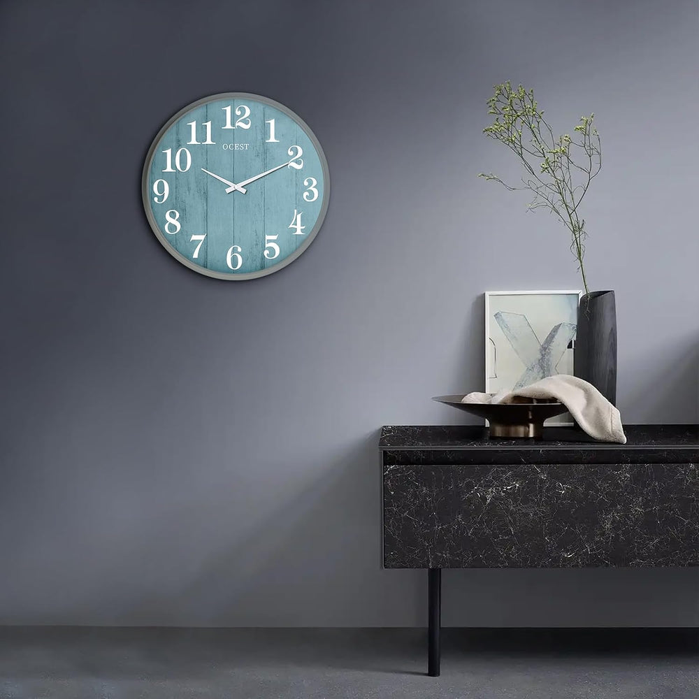 OCEST 18 Inch Large Decorative Wall Clock with Woodgrain Design