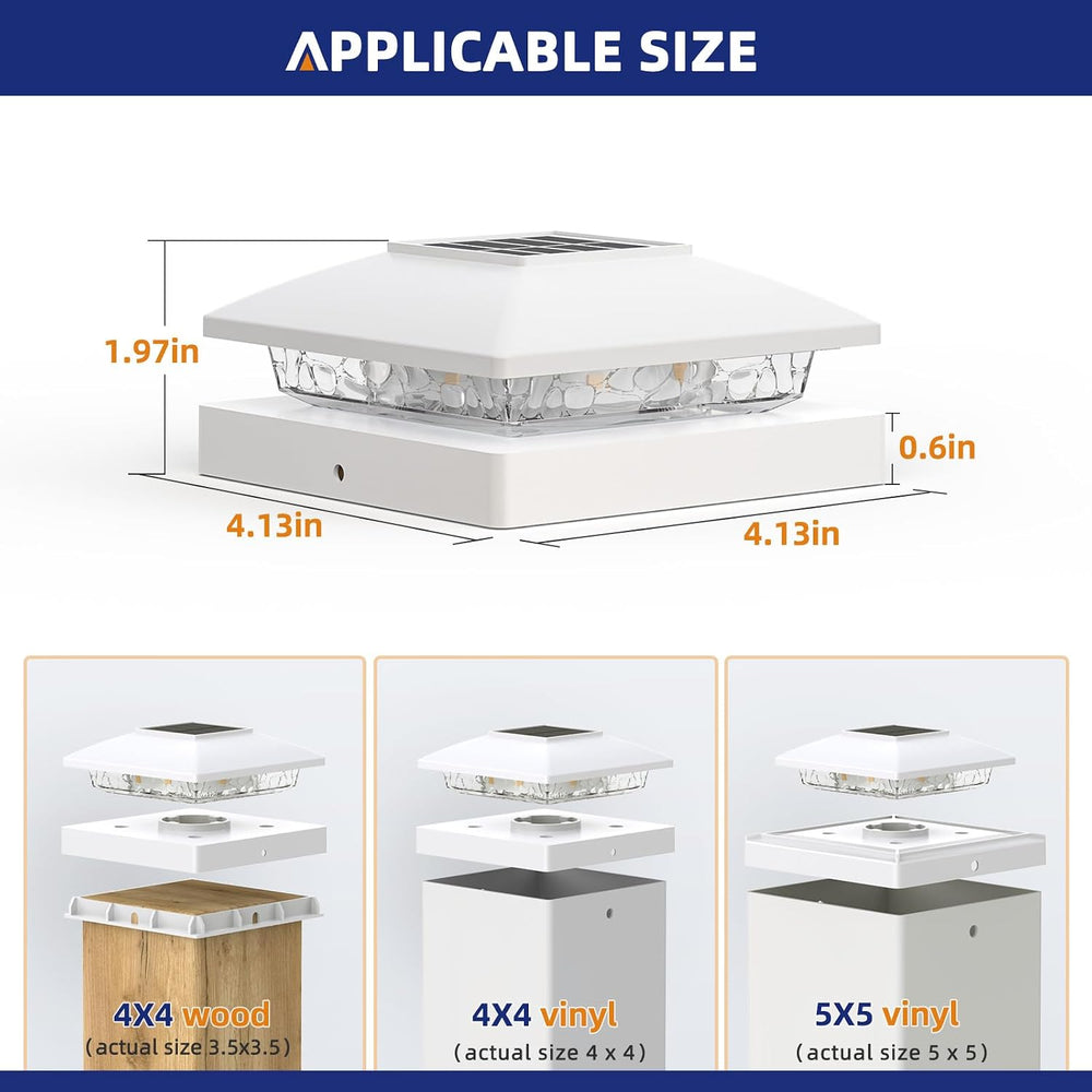 APONUO Solar Post Cap Lights for 4x4 5x5 Posts - IP64 Waterproof, 6500K LED, ...