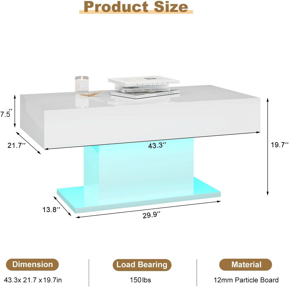 HedoAjim Led Coffee Table for Living Room, Living Room Table Rectangular Cent...