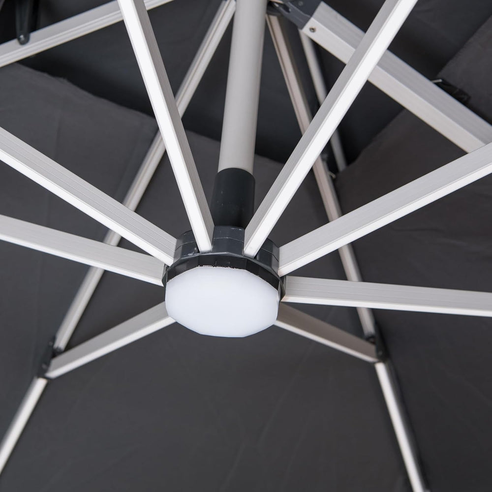 10x10 FT Square Cantilever Patio Umbrella with Solar LED Lights and Cross Bas...