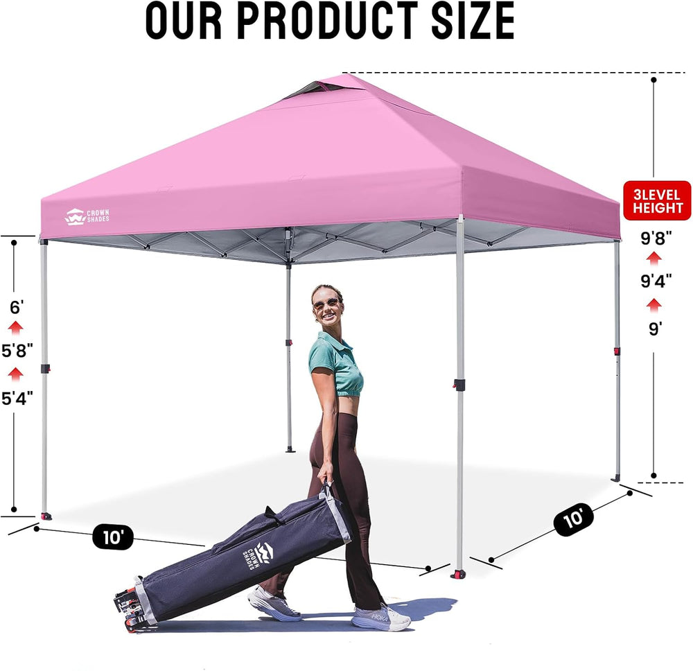 CROWN SHADES 10x10 Pop Up Canopy Tent with One Push Setup, Pink
