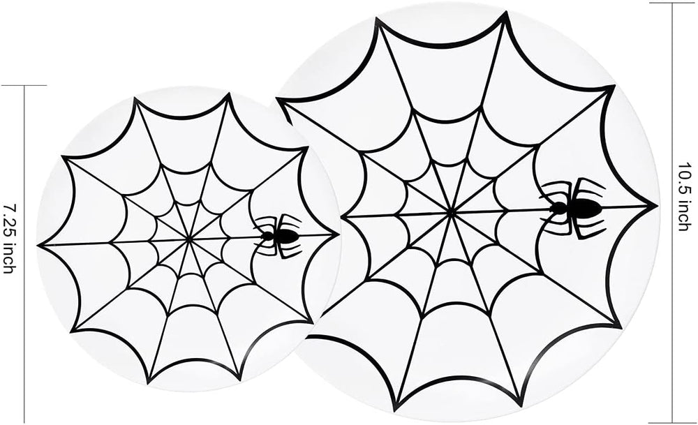 WDF 60Pieces Halloween Plates Disposable Plastic - White and Black with Cobwe...