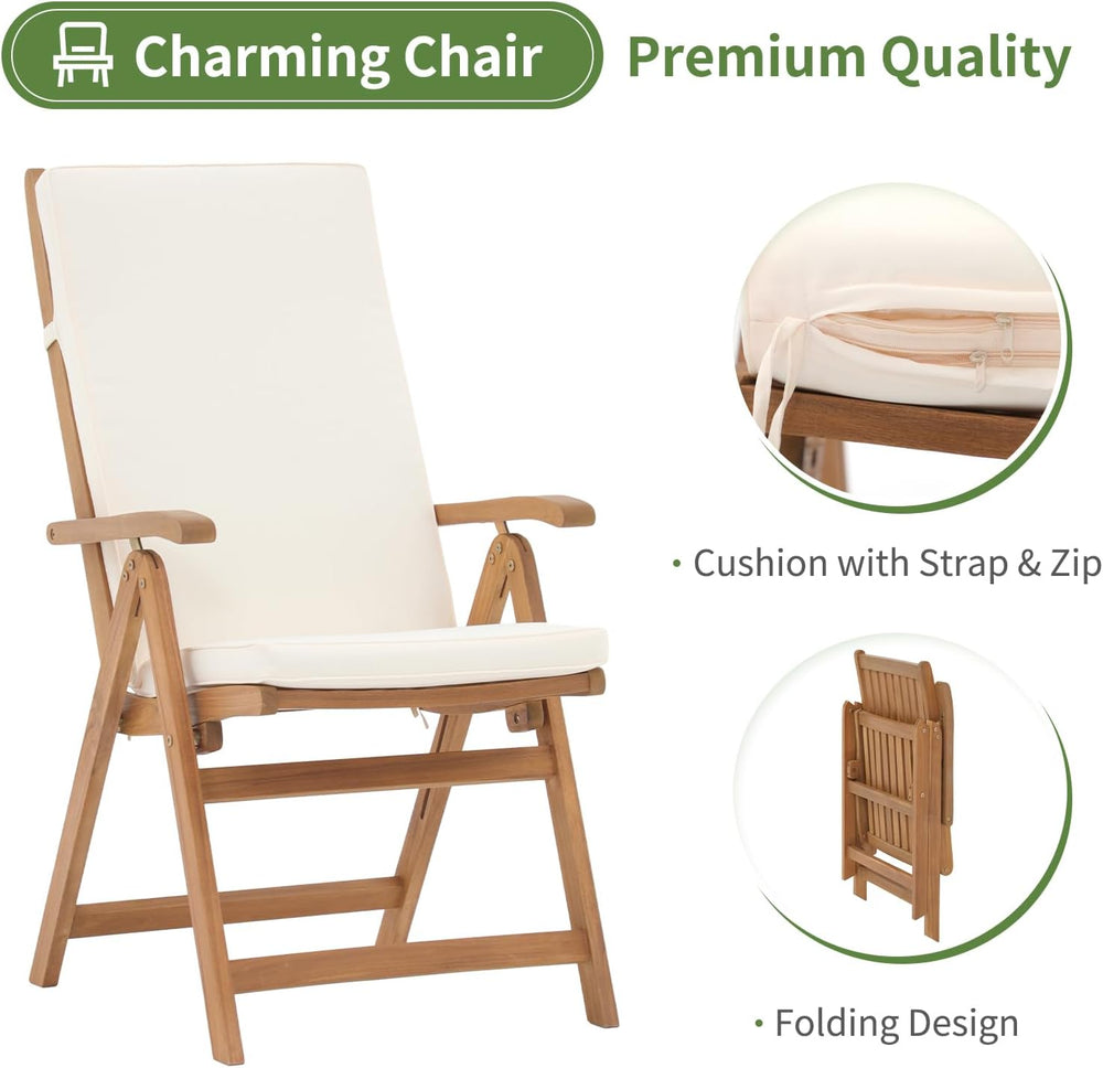 OC Orange-Casual 7 Piece Patio Dining Set, Wood Table and Chairs, Beige