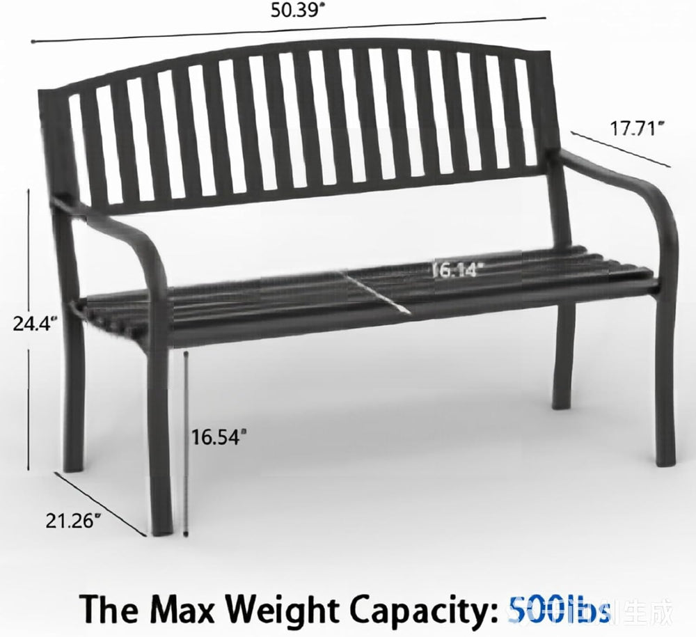 50'' Outdoor Bench Weatherproof, Cast Iron All Metal Frame Garden Ben...