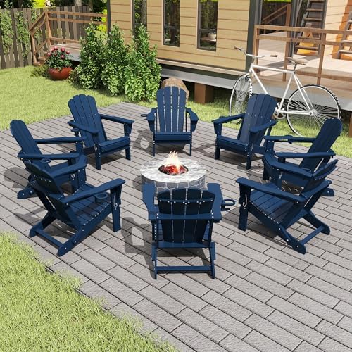 Domi Folding Adirondack Chair Set of 8, HDPE All-Weather Adirondack Chairs wi...