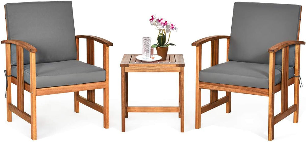 Tangkula 3 Pieces Patio Furniture Set, Includes Set of 2 Outdoor Acacia Wood ...