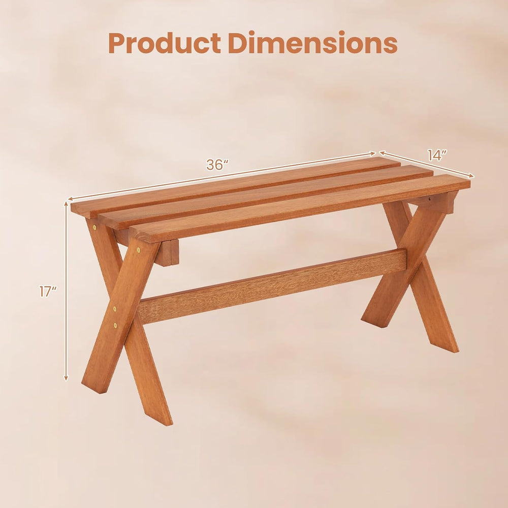 Tangkula Outdoor Wood Bench Backless, Patio Dining Bench with Teak Oil Finish...