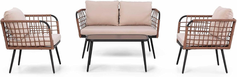 LAUSAINT HOME 4 Pieces Outdoor Patio Furniture Set, Rattan Balcony Furniture ...