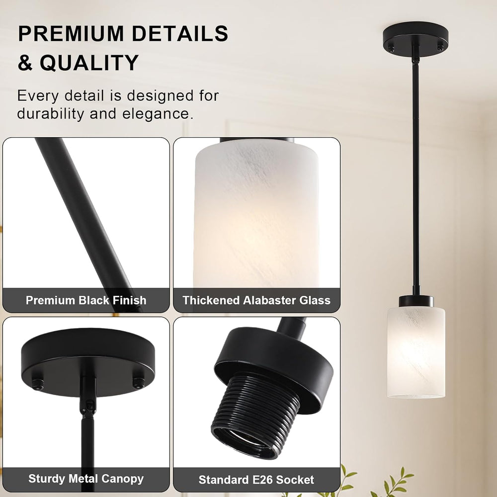 3-Pack Black Pendant Lights Kitchen Island, Modern Small Alabaster Glass Pend...