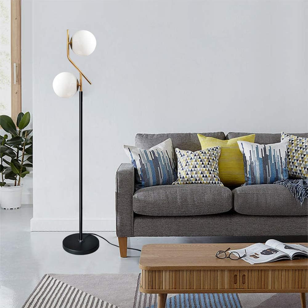 Hsyile Lighting KU300208 Modern Style Two Milky White Glass Orbs and Brass Fi...