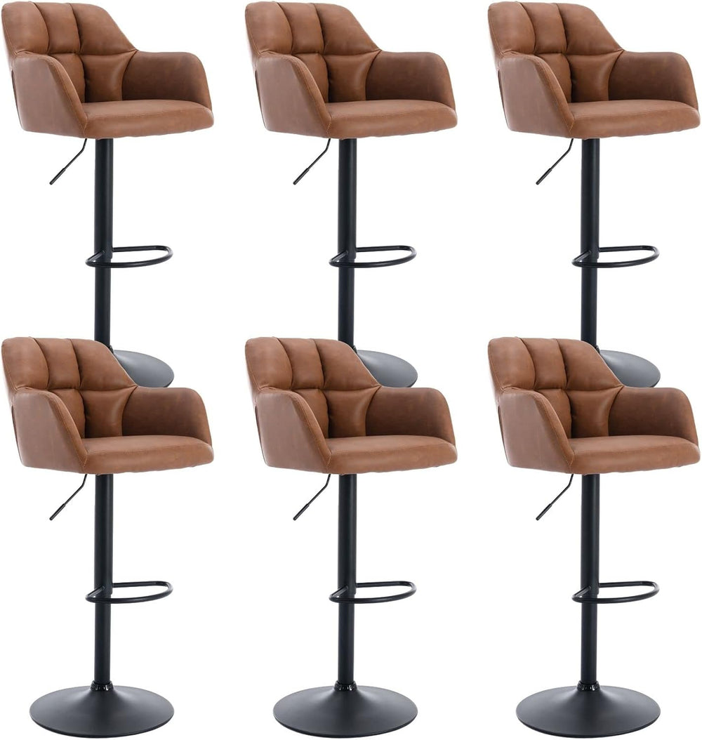 ROCITY Swivel Bar Stools Set of 6 Leather Kitchen Counter Stool Chair Upholst...