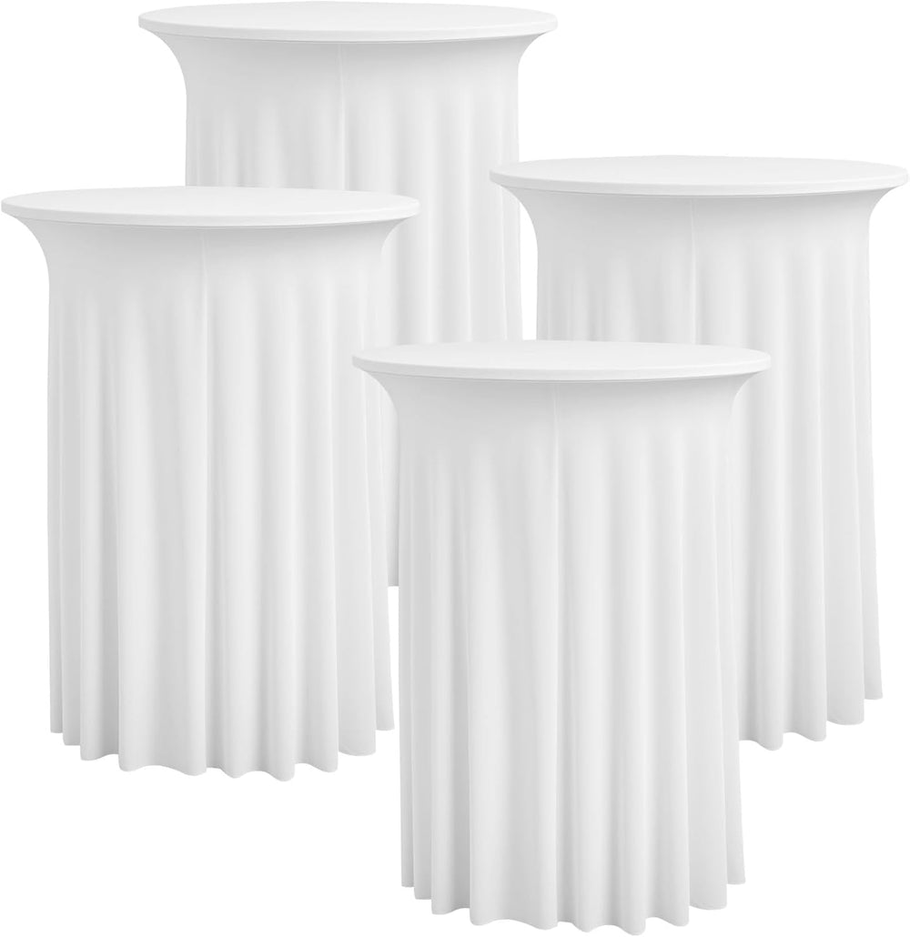 4pk White Cocktail Table Cloth Round 36×43in-High Top Highboy Bar Cocktail Ta...