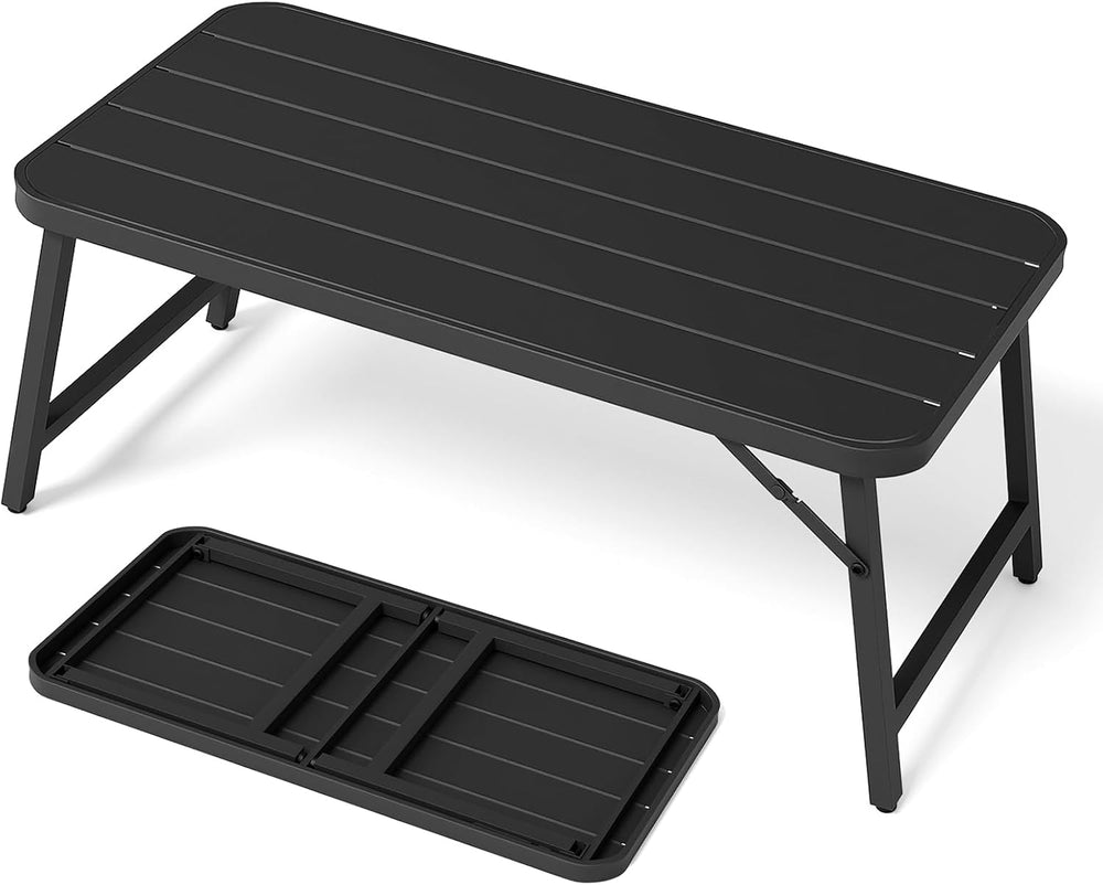 VINGLI Outdoor Folding Coffee Table, Rectangle Drainable Iron Patio Table for...