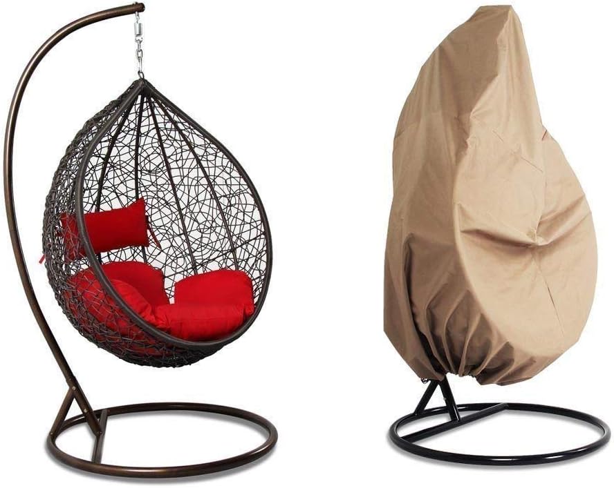 Luxury Hanging Hammock Porch Rattan Wicker Swing Chair with Free Cover Outdoo...