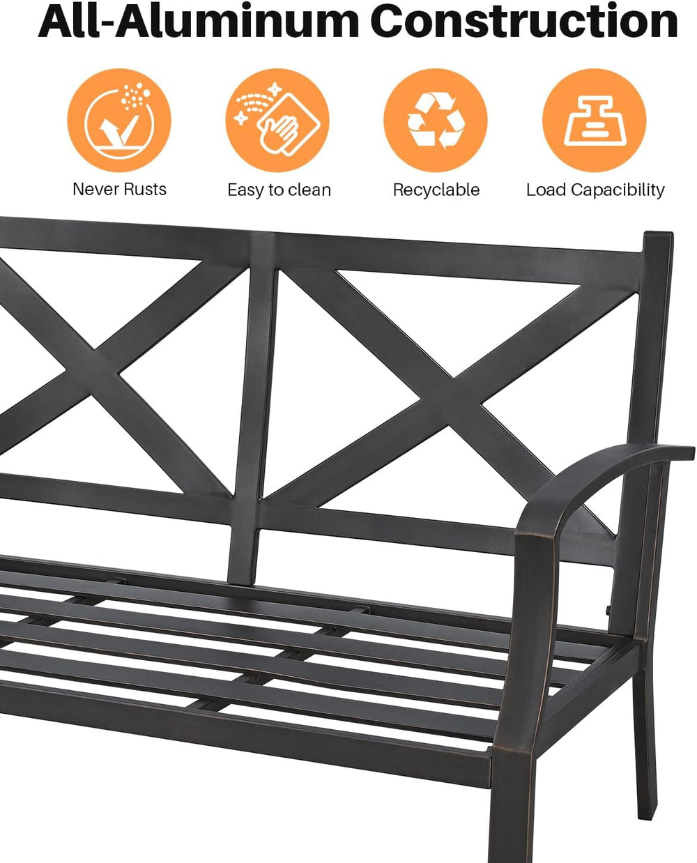 Never-Rust Aluminum Outdoor Loveseat, Modern Patio Loveseat Couch with Deep S...