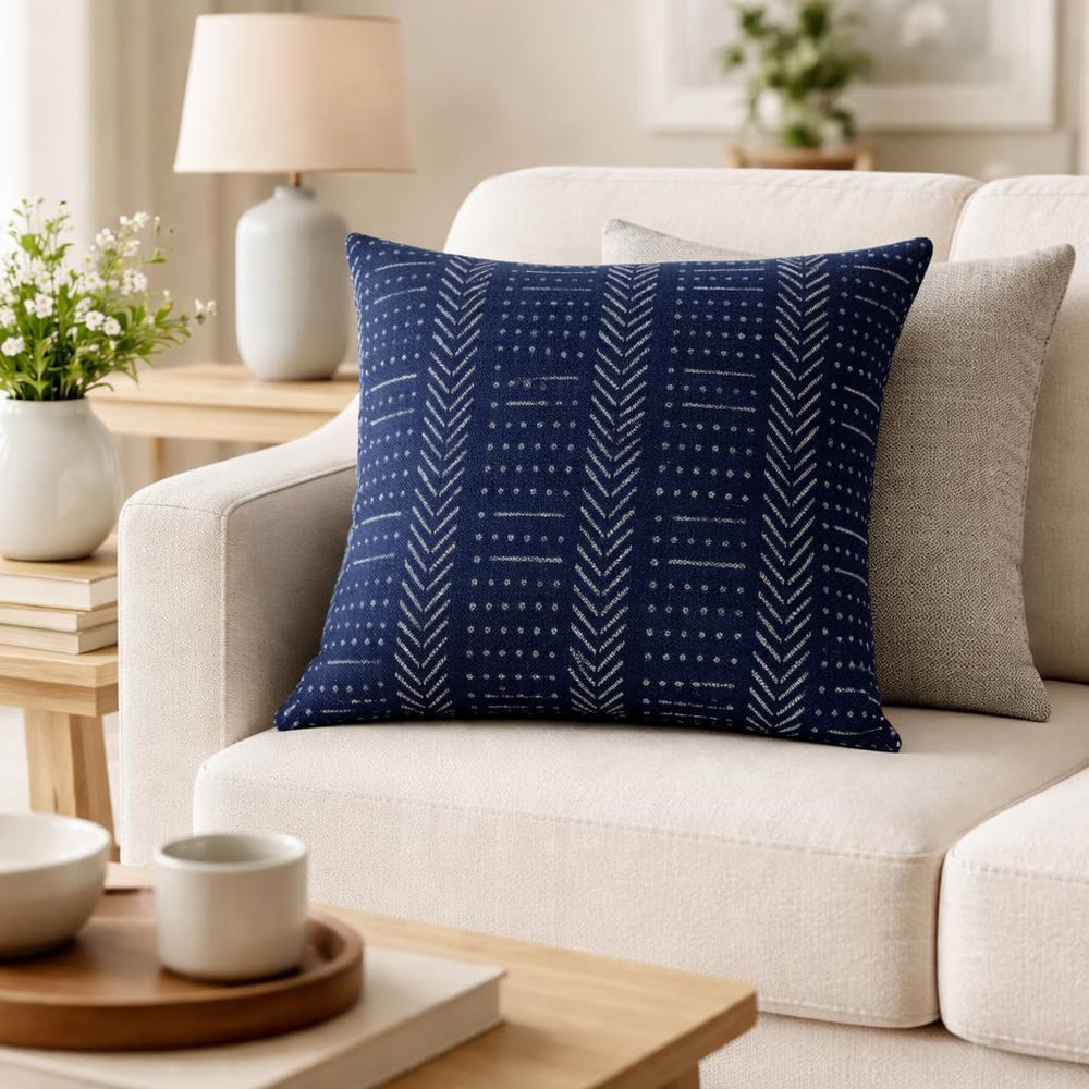 Trade Star 100% Cotton Handloomed Mudcloth Cushion Cover Indigo Hand Block Pr...