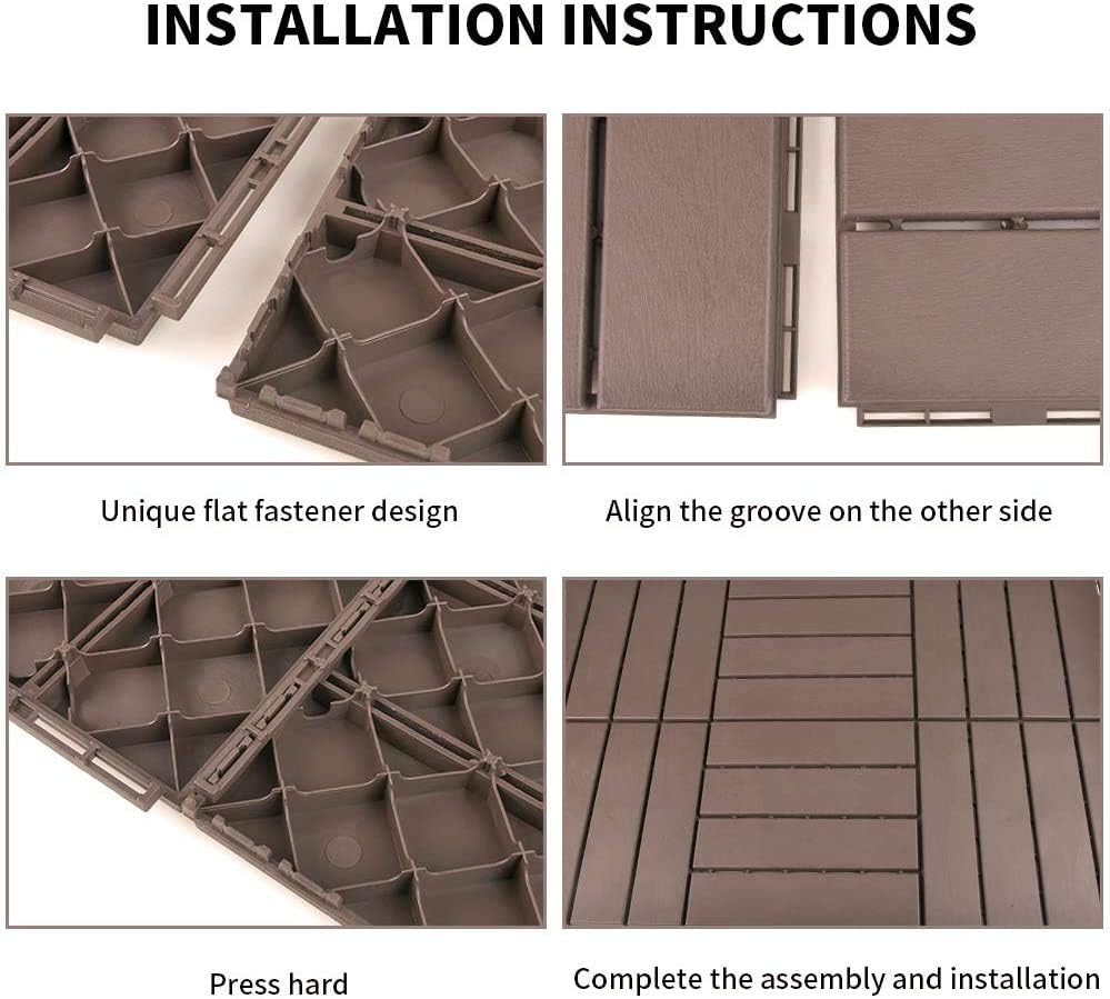domi outdoor living Patio Deck Tiles, 12 x 12 inches Composite Interlocking D...