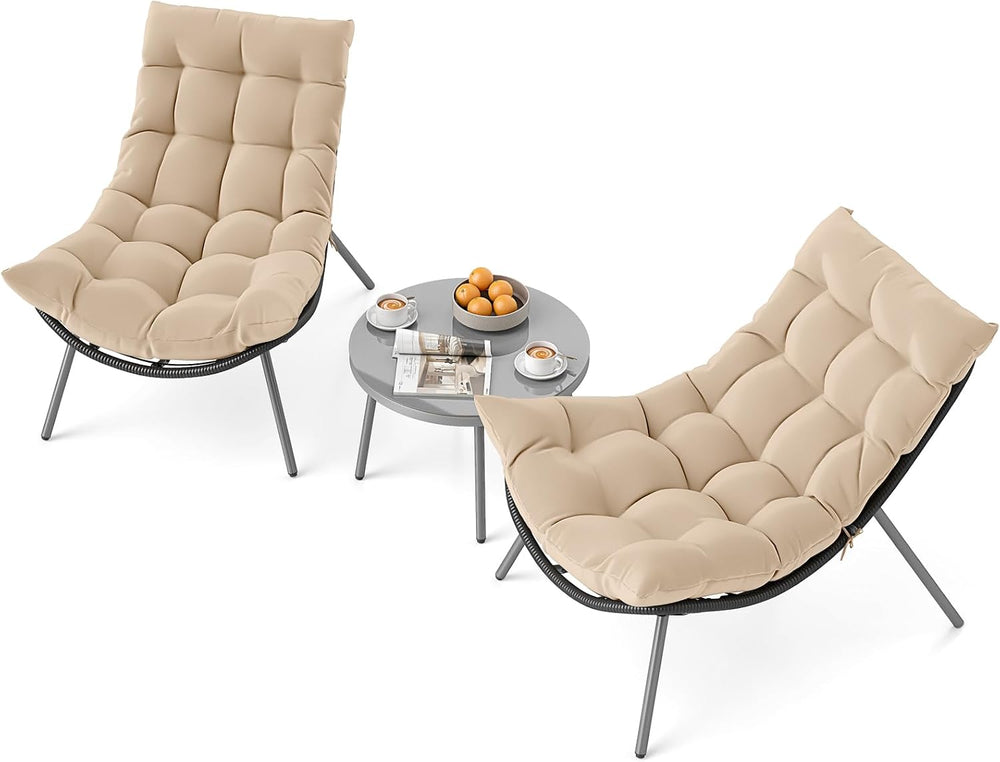 Tangkula 3 Pieces Patio Furniture Set, Outdoor Rattan Wicker Bistro Conversat...
