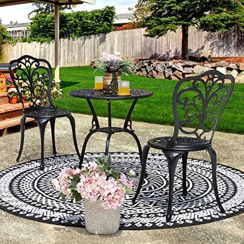 Nuu Garden 3 Piece Outdoor Bistro Table Set, All Weather Cast Aluminum Patio ...