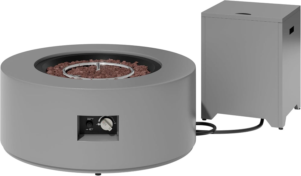 Vongrasig Outdoor Propane Fire Pit, 30" Round Fire Table with Lid, Grey