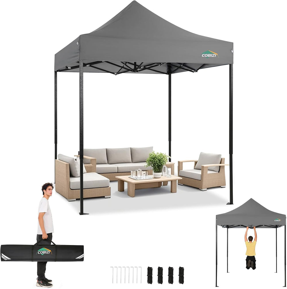 COBIZI 6.6x6.6 Pop up Heavy Duty Canopy Tent Without Sidewalls, Gray