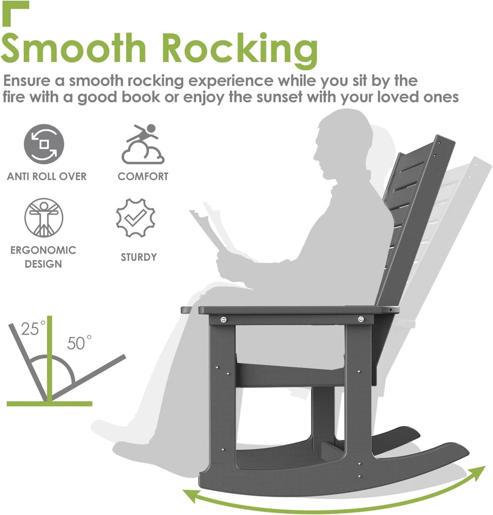 GREENVINES Oversized Outdoor Rocking Chairs Set of 4, HDPE Rocker, Grey