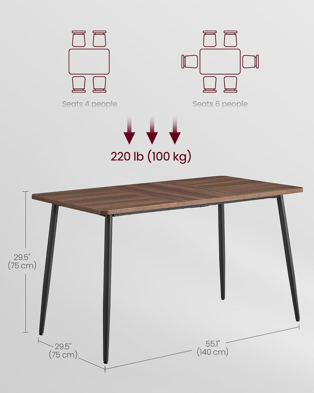 VASAGLE 55.1" Dining Table for 4-6 People, Modern Kitchen Table