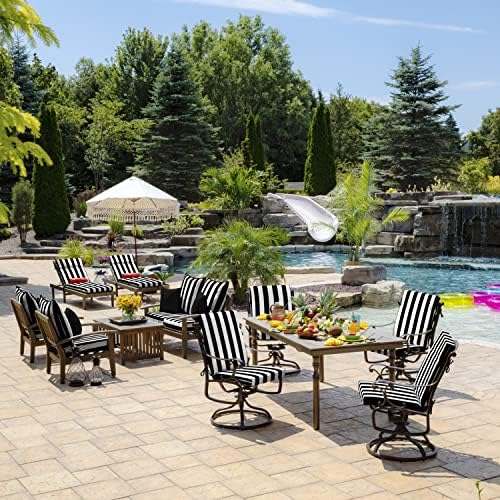 Arden Outdoor Dining Chair Cushion, 4-Pack, 20x44, Black Cabana Stripe