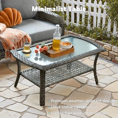 CAODOC 4-Piece Wicker Patio Furniture Set, All-Weather Rattan Conversation Bi...