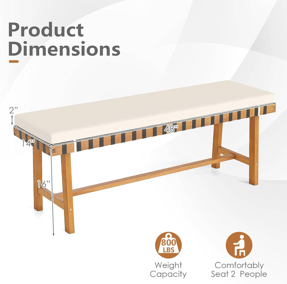 Tangkula Acacia Wood Outdoor Bench with Padded Cushion, 48" Long Dining ...