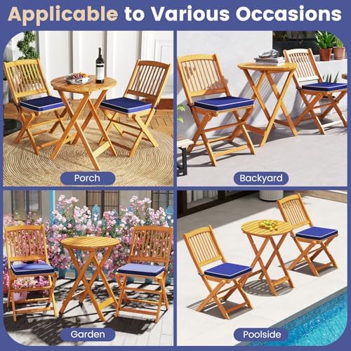 GIANTEX Patio Bistro Set 3 Pieces, Outdoor Acacia Wood Folding Table & Ch...