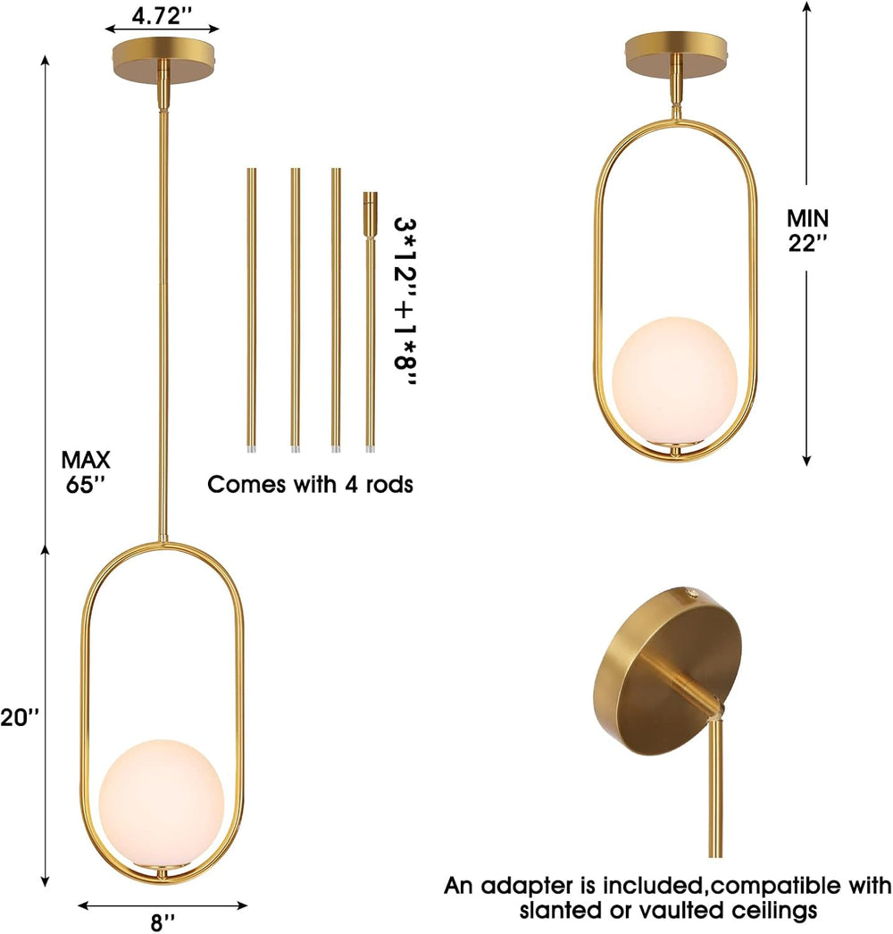 Modern Pendant Lighting Gold Hanging Light Fixture for Sloped Ceiling,Brass P...