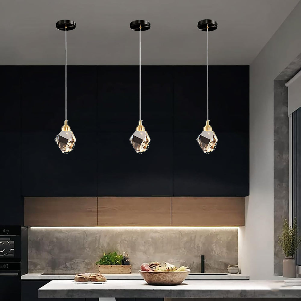 Modern Crystal Pendant Light, 3-Color LED Crystal Pendant Light, Adjustable H...