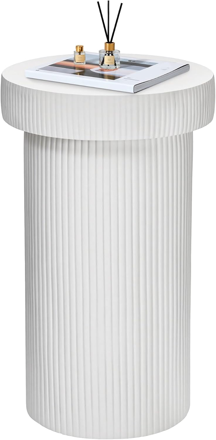 24" Pedestal Side Table, Round Fluted 3-in-1 Coffee Accent Table