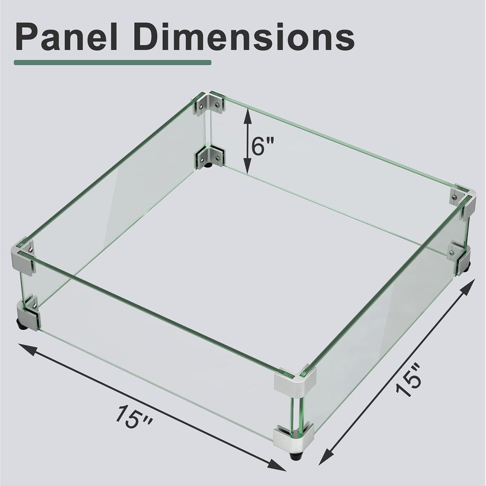 GASPRO 15" x 15" x 6" Fire Pit Glass Wind Guard, Tempered Glas...