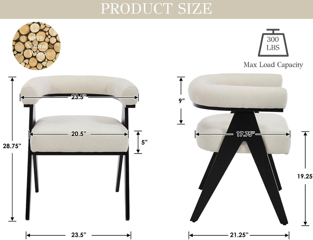 CIMOTA Barrel Wooden Dining Chairs with Arms Set of 4, Modern Fabric Upholste...