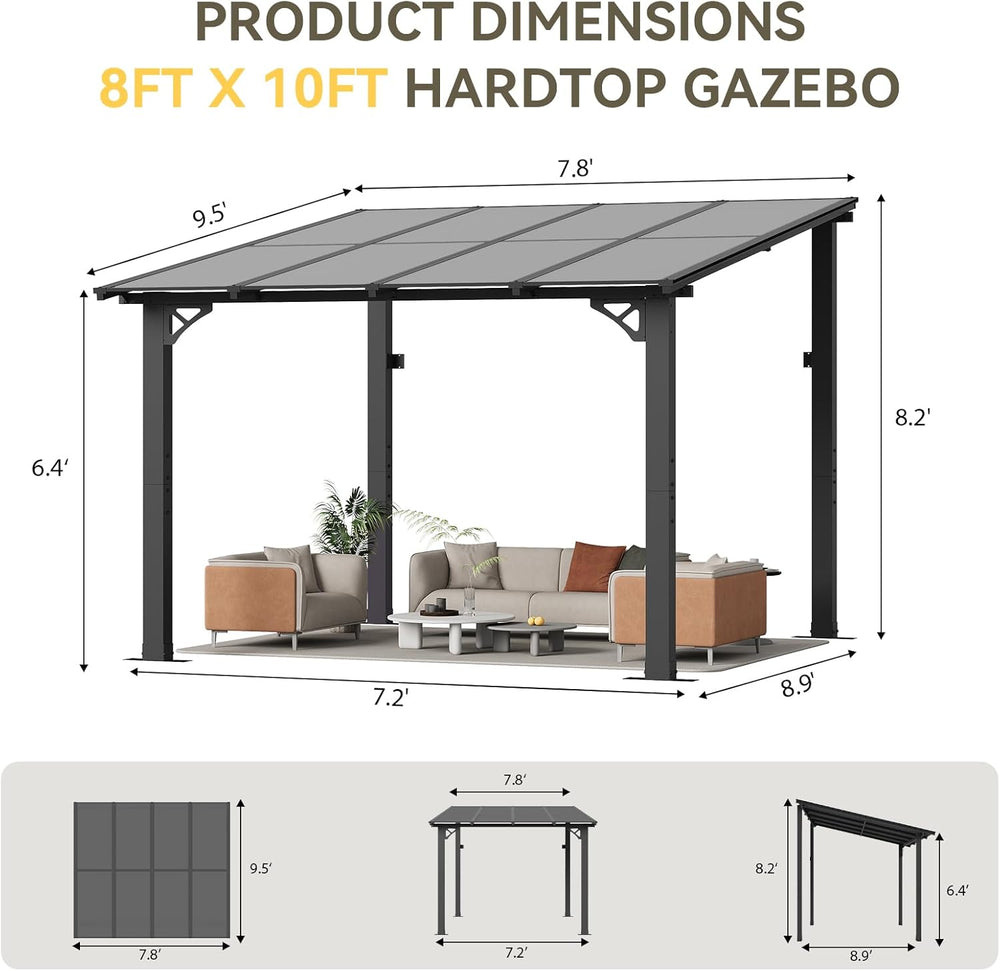 Aoxun 8’x10’ Gazebo for Patio, Gazebo Pergola with Sloped Roof, Black