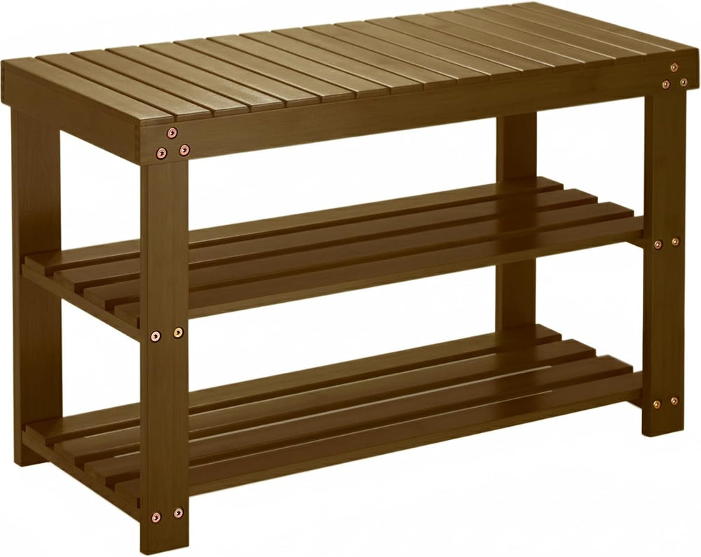 Pipishell 3 Tier Bamboo Shoe Rack Bench for Entryway, Yellow Brown