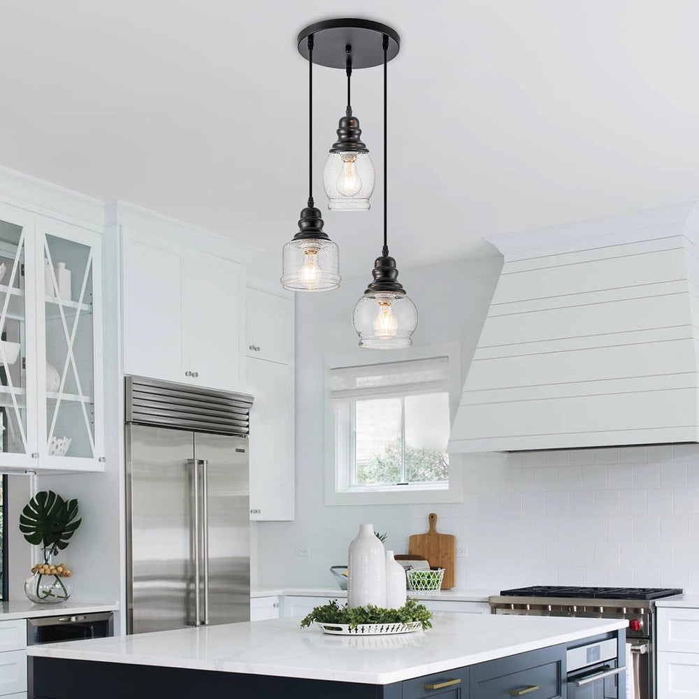 WILON 3 Light Seeded Glass Mini Pendant Lights Kitchen Island