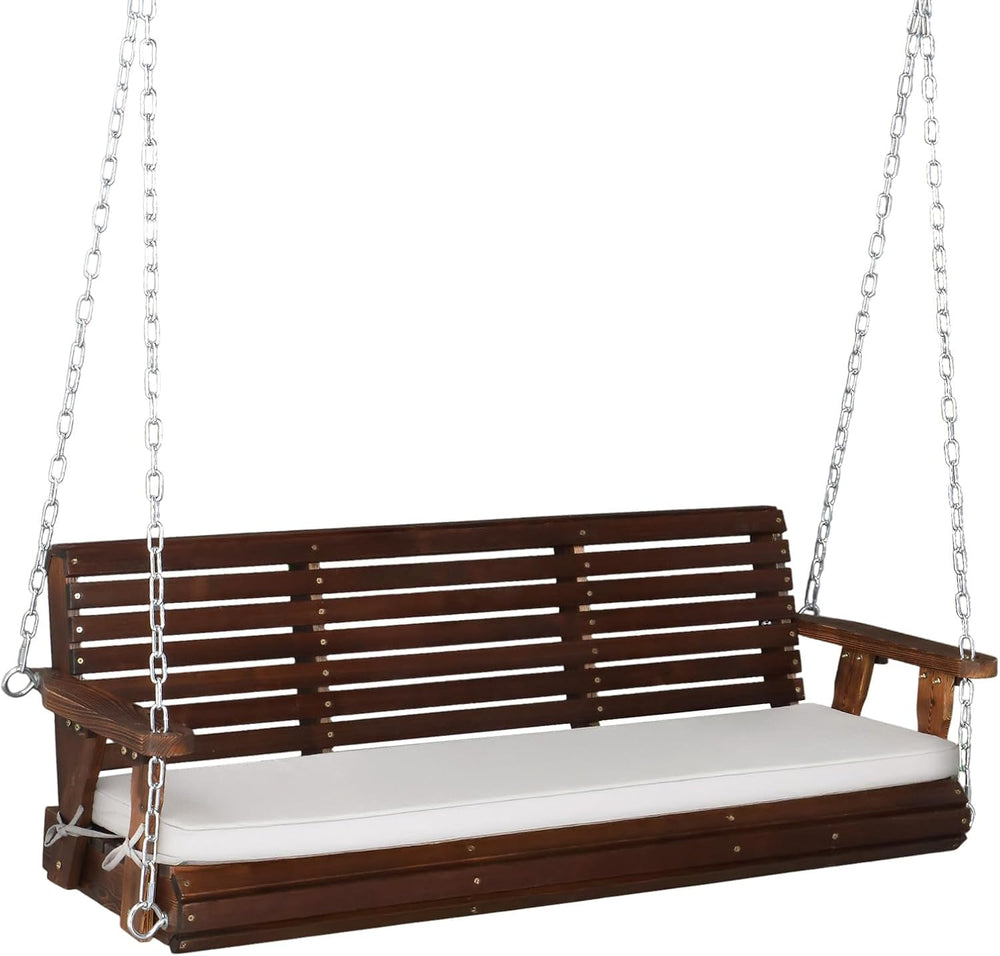 VINGLI 5 FT Heavy Duty Porch Swing with Cushion, 880 LBS Wooden, Rustic