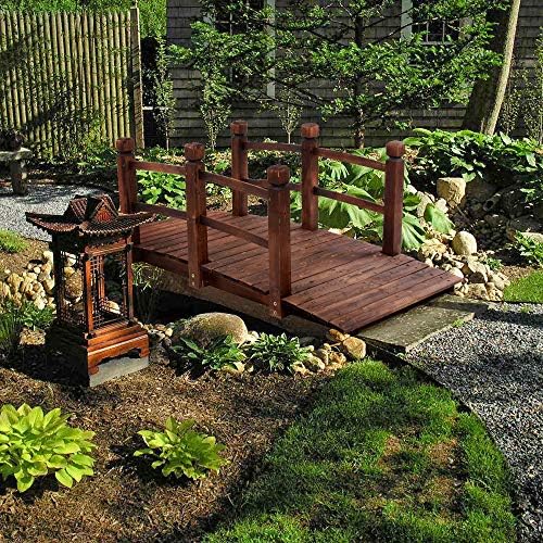 5FT Wooden Garden Bridge with Handrails, Decorative Landscape Footbridge for ...