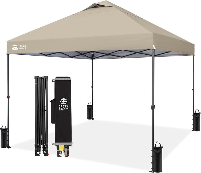 CROWN SHADES 10x10 Pop Up Canopy Tent, Outdoor Canopy, Khaki