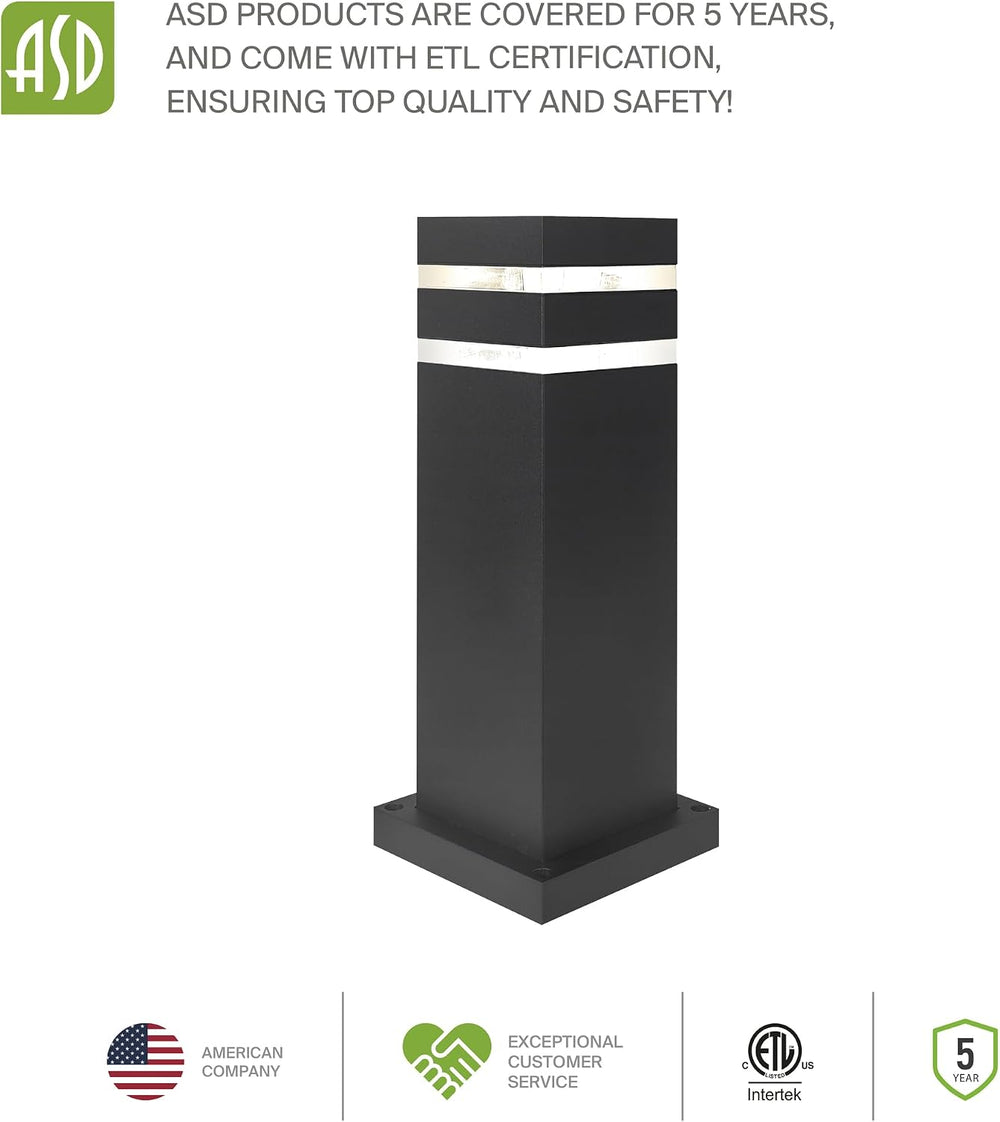 ASD 24" Square Bollard Light Fixture, Outdoor Pathway Floor Lamp | Antig...