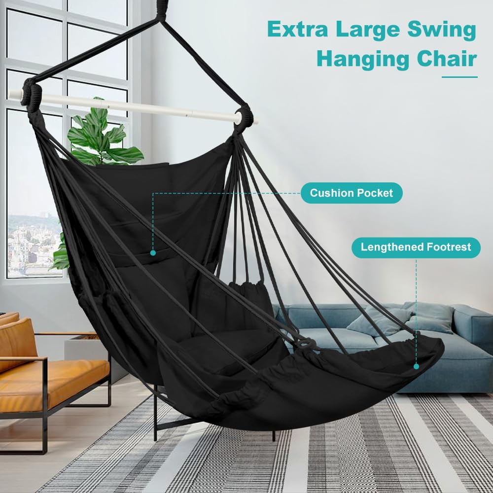 Outerman Hammock Chair, Hanging Chair with 3 Cushions and Foot Rest Support, ...