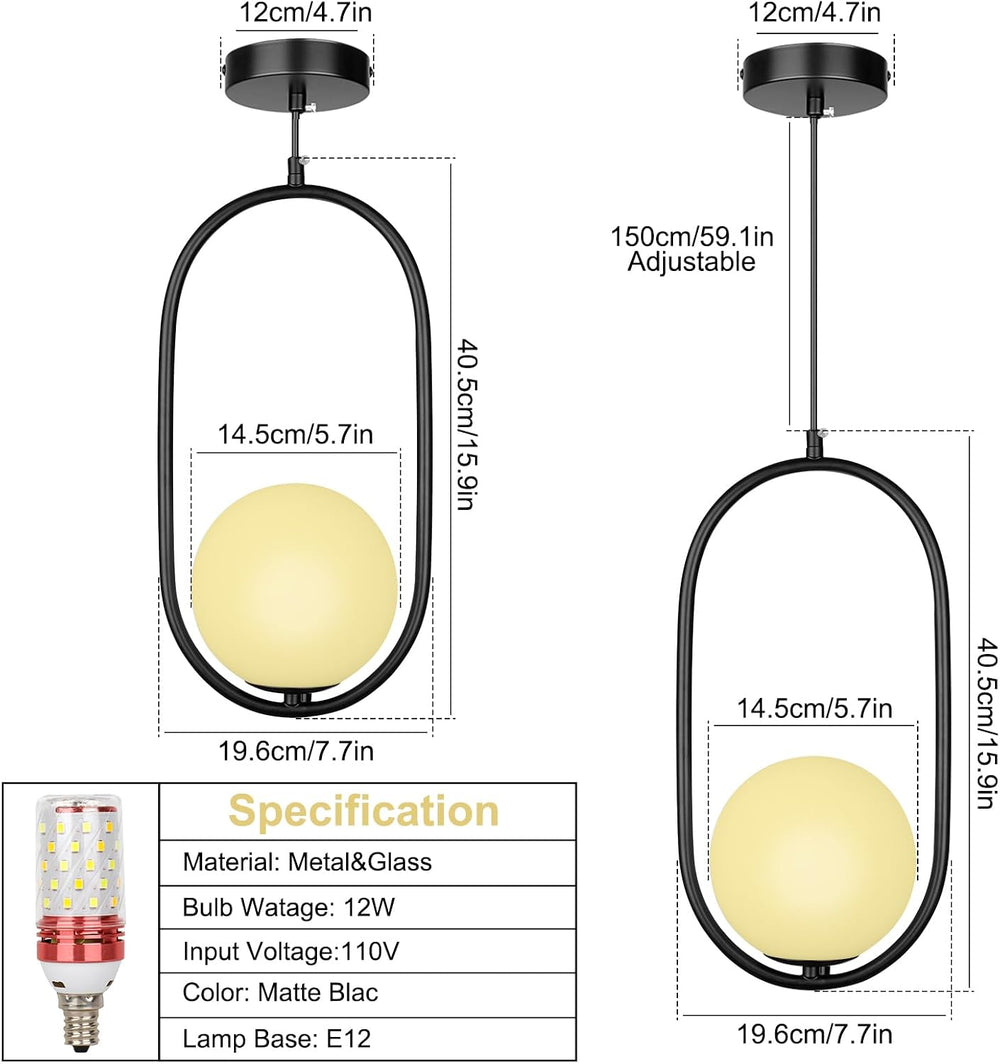 lobolighting Modern Pendant Lighting, 2 Pack Black Pendant Light Fixtures Adj...