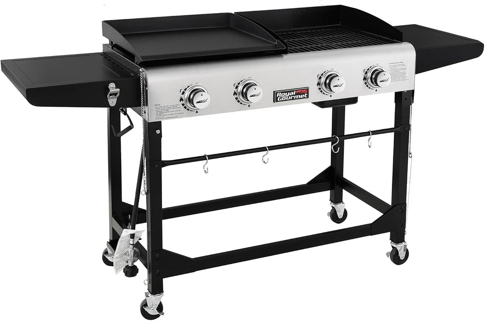 Royal Gourmet Portable Propane Gas Grill and Griddle Combo with Side Table