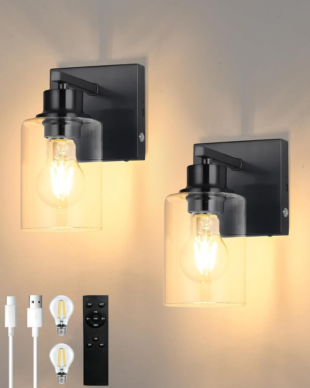 Wireless Battery Operated Wall Sconce Set of Two with Remote Control