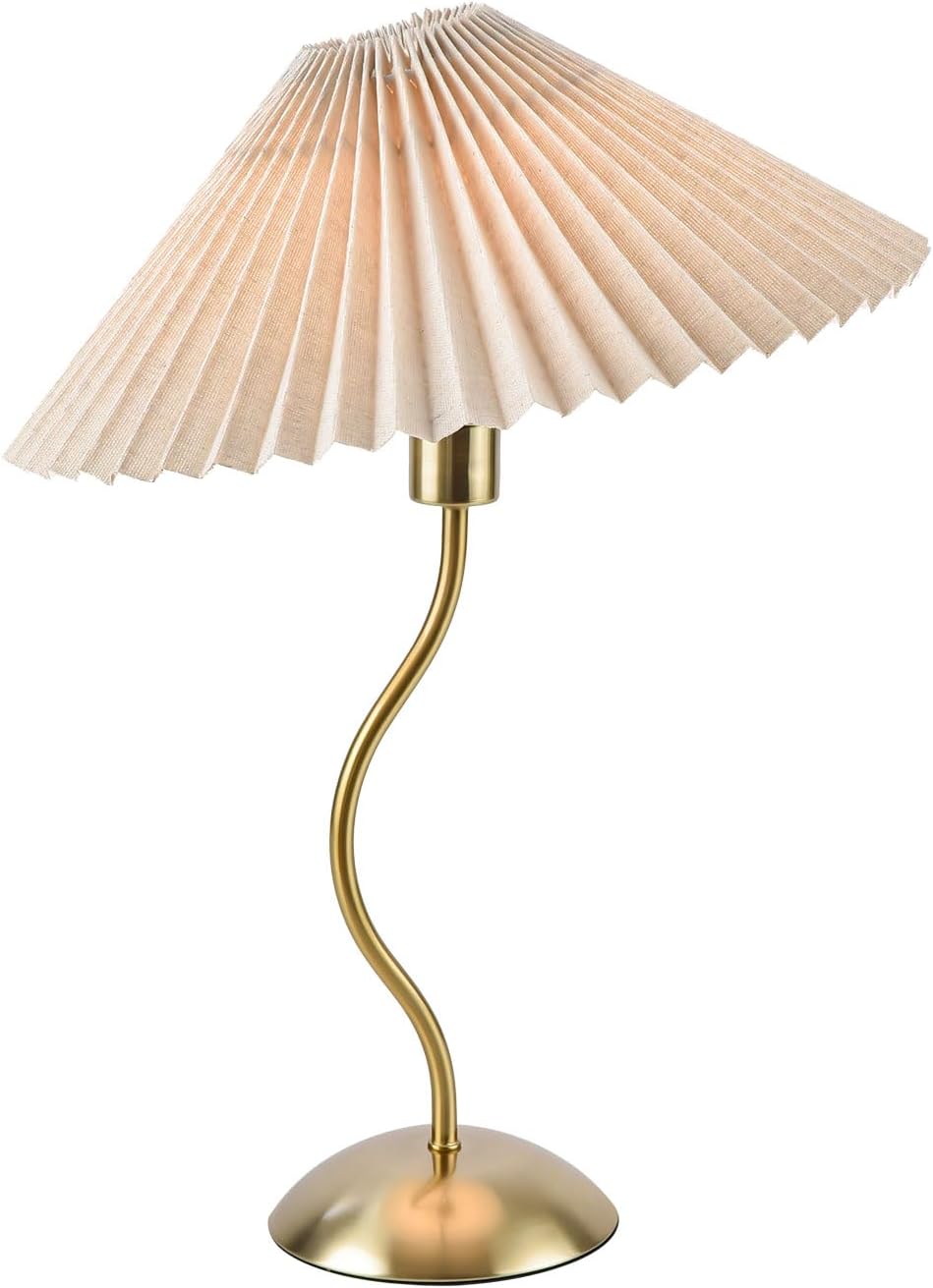 KUNJOULAM Small Pleated Table Lamp, Bedside Nightstand Lamp with Beige Lampsh...